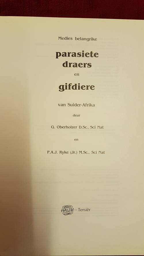 Medies belangrike PARASIETE DRAERS en GIFDIERE van Suider Afrika