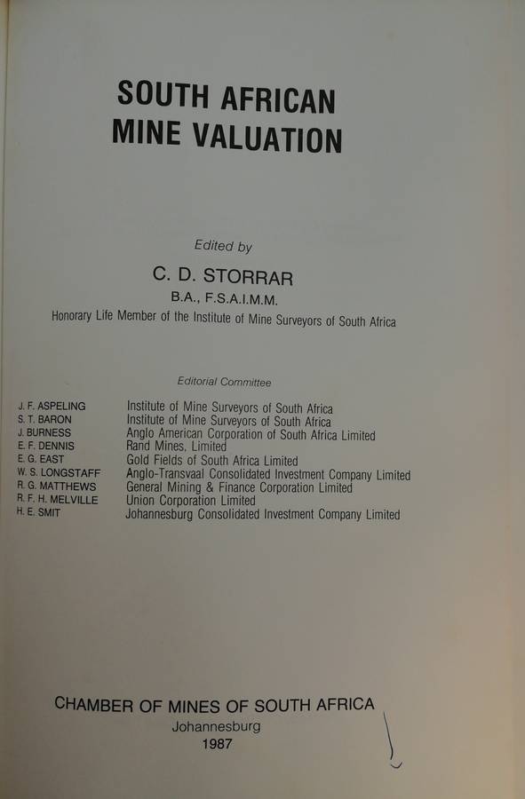 South African Mine Valuation - C.D. Storrar. Chamber of Mines of South Africa