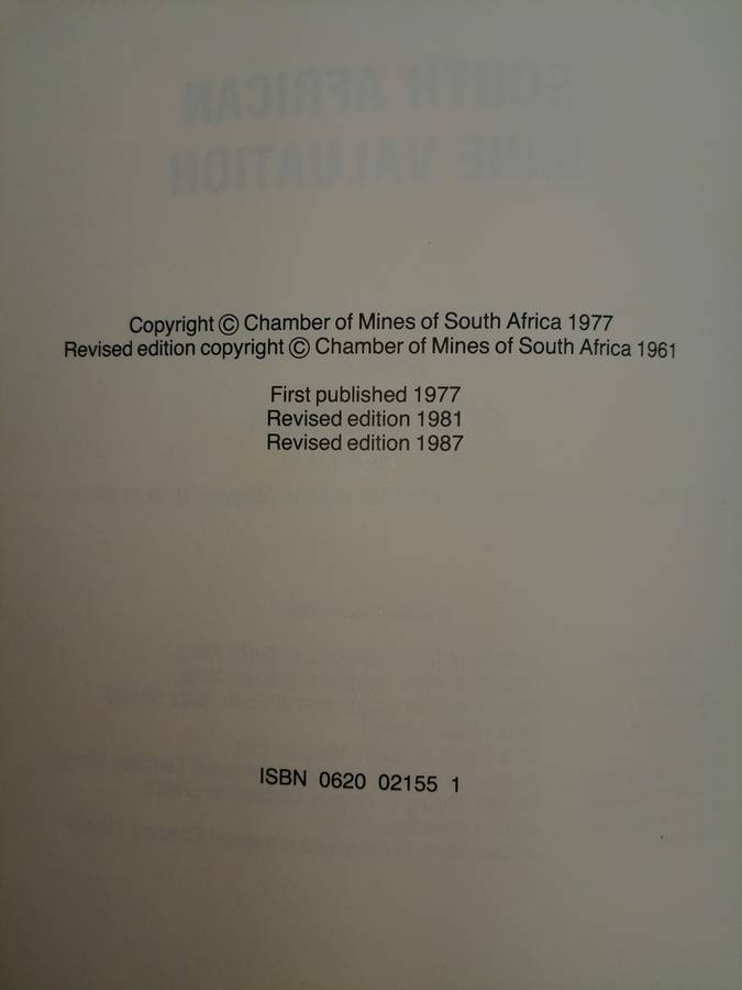 South African Mine Valuation - C.D. Storrar. Chamber of Mines of South Africa