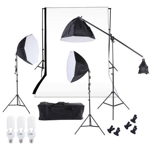 Photography Studio Lighting Softbox Photo Light Muslin Backdrop Stand Kit with Three 60cm Octagon So