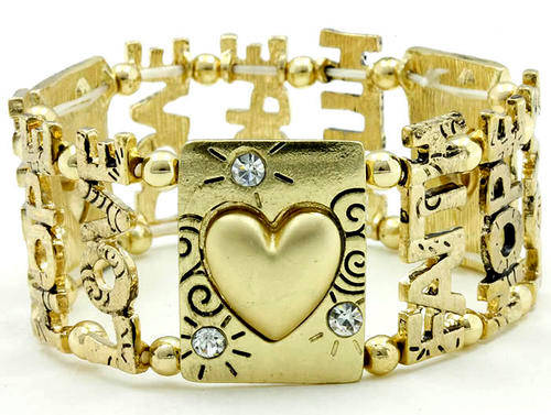 "Faith, Hope, Love" Antique Gold STRETCH Bracelet - Clear Crystal Insets (1pc)