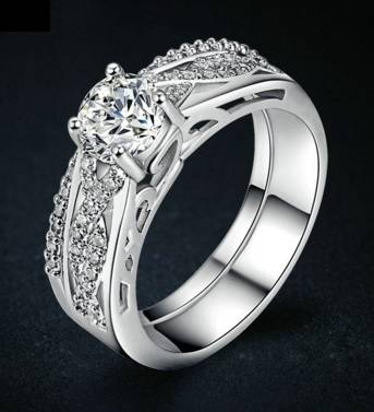 18K White Gold Plated Wedding Ring Set AAA+ CZ - Size 6 / 7 / 8
