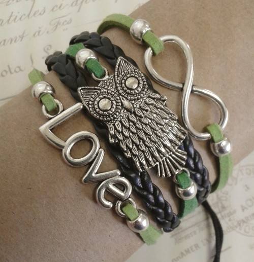 *** CLEARANCE SALE *** Owl Infinity Bracelet - Green & Black