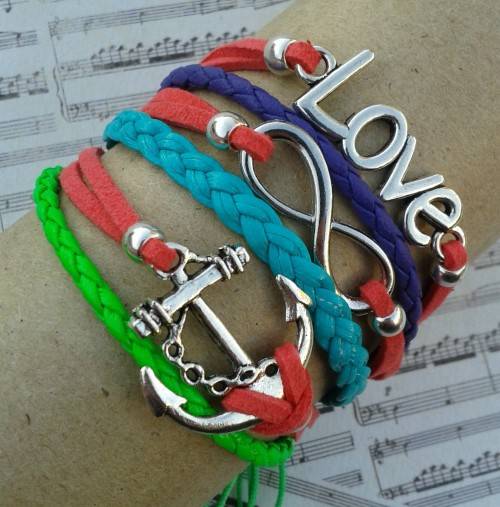 *** CLEARANCE SALE ***  Infinity Bracelet - Green, Burned Orange, Blue, Purple