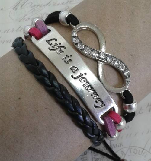 *** CLEARANCE SALE ***  Infinity Bracelet with Clear Crystals - Pink, Purple & Black