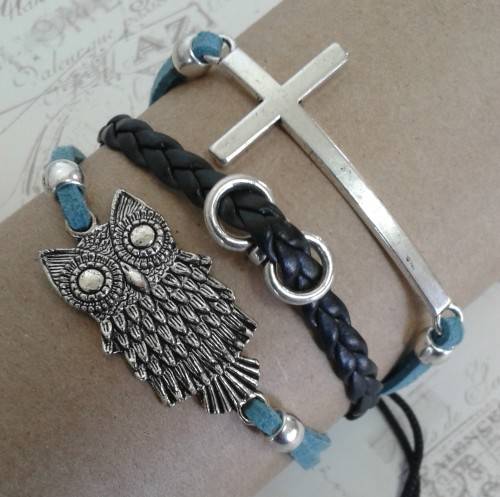 *** CLEARANCE SALE ***  Owl Infinity Bracelet - Turquoise & Black