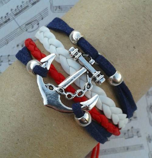 *** CLEARANCE SALE ***  Anchor Infinity Bracelet - Red, Navy Blue & White