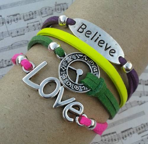 *** CLEARANCE SALE ***  Believe & Love Infinity Bracelet - Pink, Green, Yellow, Purple cord