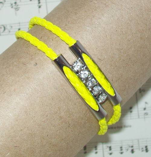 *** CLEARANCE SALE ***  Yellow Braided Cord Bracelet with Clear Crystals - Length 16cm