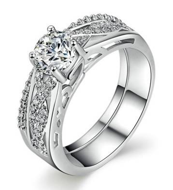 18K White Gold Plated Fashion Ring Set AAA+ CZ - Sizes 6/7
