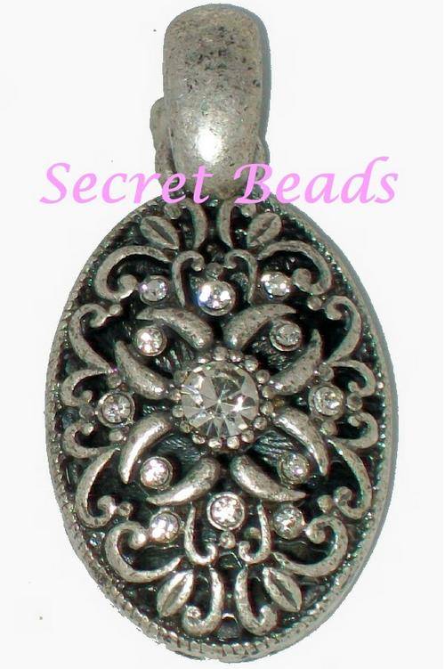 Burnished Silver Clip on Pendant - Clear Diamante Insets