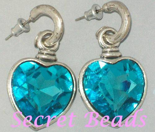 Tibetian Silver Earrings with Aqua Faceted Glass
