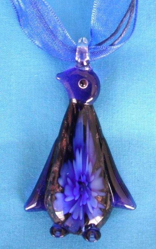 Murano Glass Style Penguin Pendant with Flower Inset (3D Effect)-So Cute/Unique! NO RESERVE!!