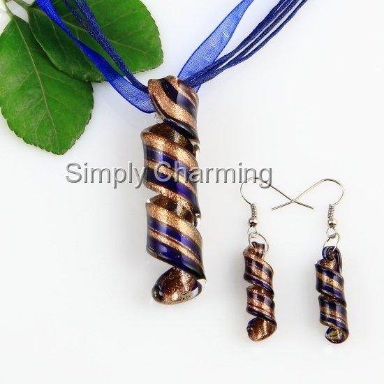 STUNNING ! Navy & Gold Twisted Pendant & Earring Set - made from Murano style glass. NO RESERVE !
