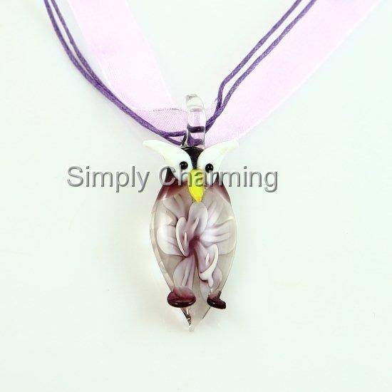 Adorable Lilac Glass Owl Pendant-with 3D Flower Set Inside The Glass-HANDCRAFTED & UNIQUE!