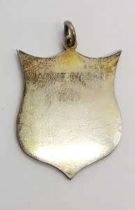 Set of 2 Silver Springbok medals commemorating Jackie Gibson for relay in 1949 in original box app