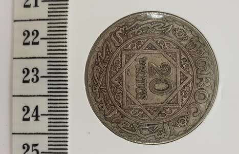 20 Francs Morrocan 1347 Hijri (1929-1934) coin, 68% silver 20g as per photo