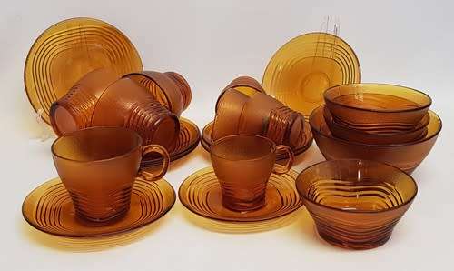 21 piece Duralex tea cups, espresso cups and dessert bowls made in France as per photo