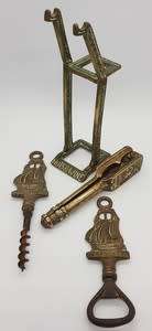 Mayflower Brass Bar Set incl: Corkscrew, Bottle Opener and Nutcracker on Stand as per photo