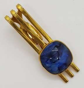 Men`s Gold Tone Tie Pin with Blue Stone - as per photo