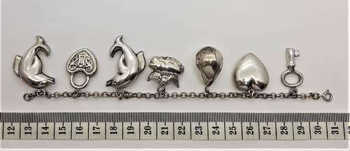 925 Sterling Silver Charm Bracelet  - 26.6g 19.5 cm - as per photo