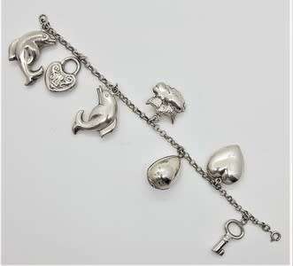925 Sterling Silver Charm Bracelet  - 26.6g 19.5 cm - as per photo