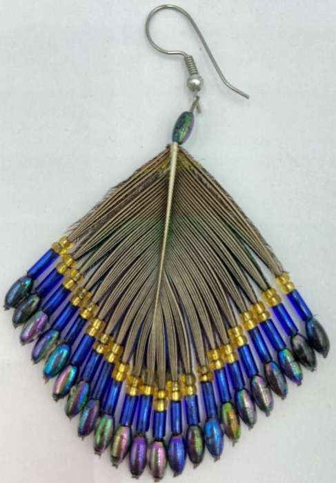 Peacock Feather Earrings with beads as per photo