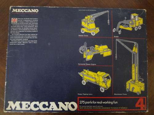 Meccano, number 4, box with lots of pieces missing, with books as per scan