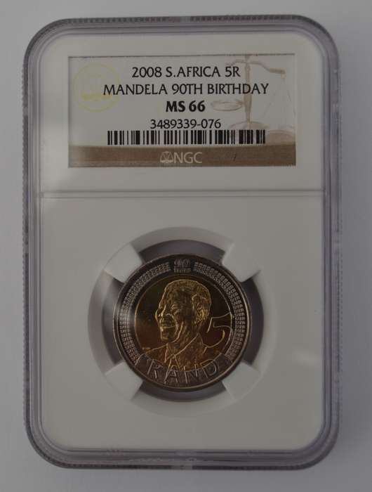 2008 South Africa R5 Mandela 90th Birthday NGC MS 66 as per photo