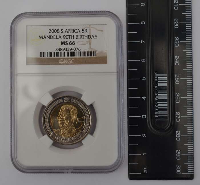 2008 South Africa R5 Mandela 90th Birthday NGC MS 66 as per photo