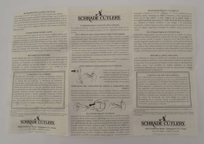 Schrade Frontier Stainless Steel Knife with Sheath as per photo