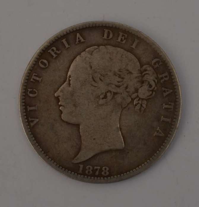 1878 Young Victoria uncrowned, 1st portrait Half Crown Silver Coin weight 13.5g diameter 32mm asp