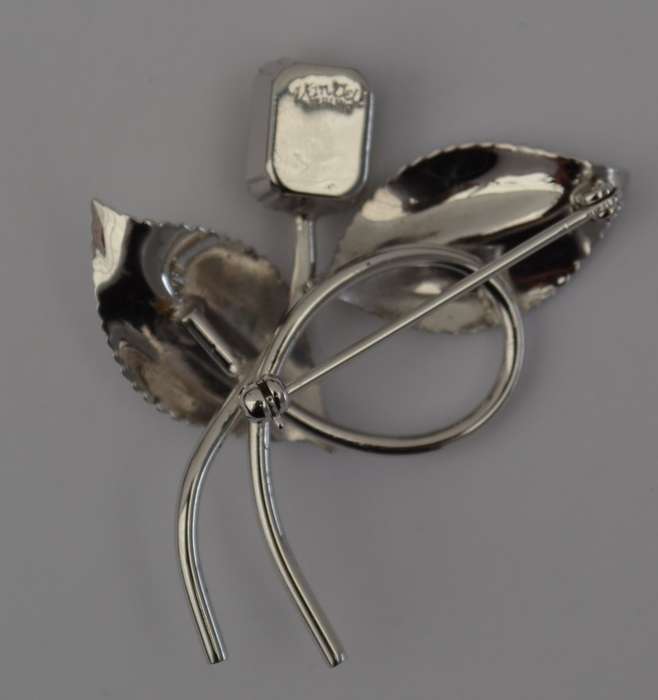 Vintage Sterling Silver Van Dell Green Faceted - Emerald Cut Stone Brooch as per photo