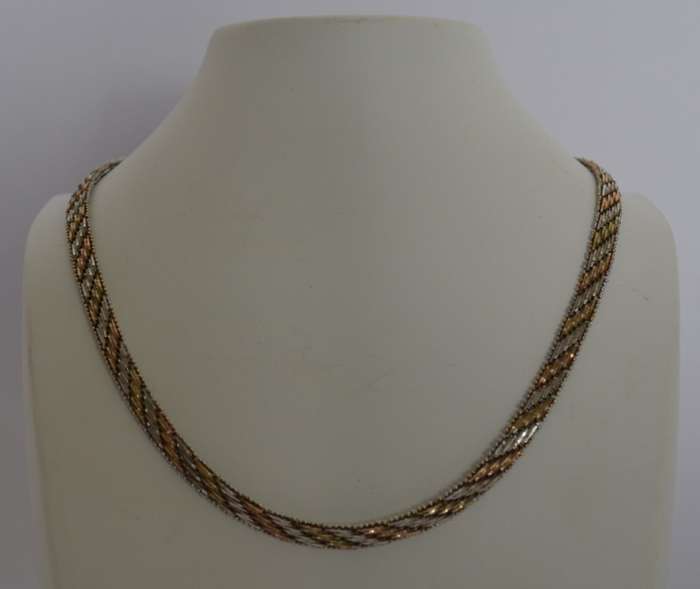 Sterling Silver Tri Color Necklace 43cm weight 25g as per photo