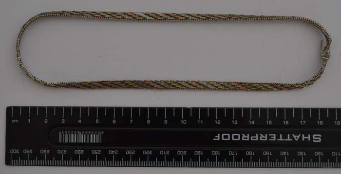 Sterling Silver Tri Color Necklace 43cm weight 25g as per photo