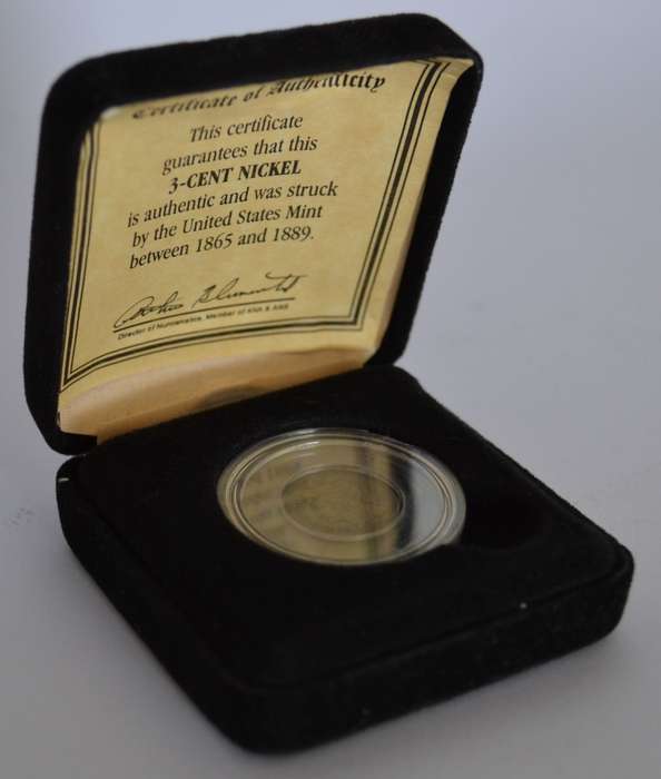 1866 USA 3 cent Nickel coin in box as per photo