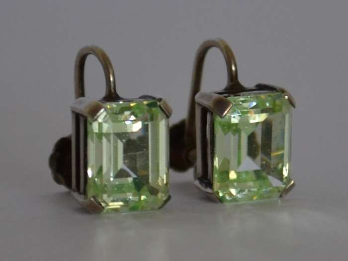Vintage Emerald Cut Lemon Quartz Screw Back Sterling Silver Earrings