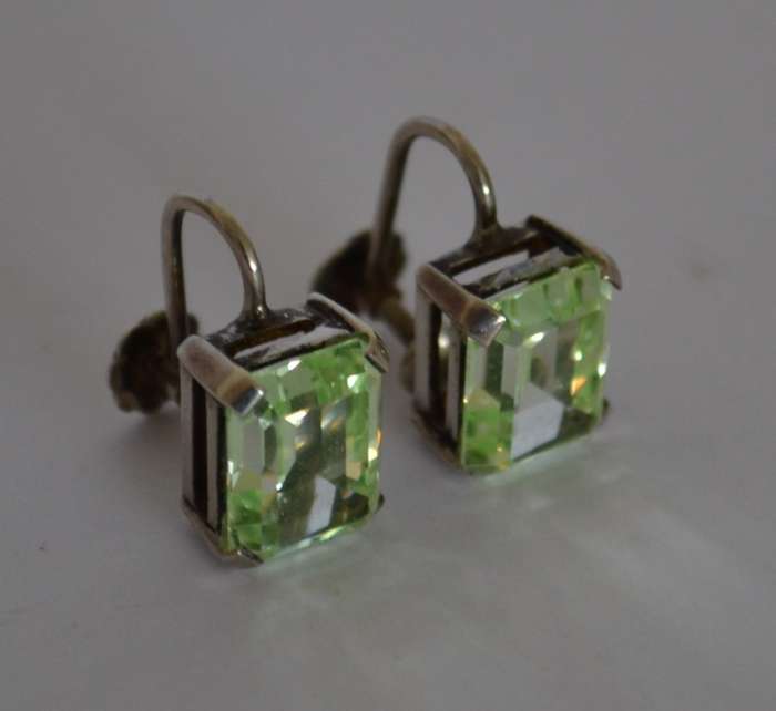 Vintage Emerald Cut Lemon Quartz Screw Back Sterling Silver Earrings