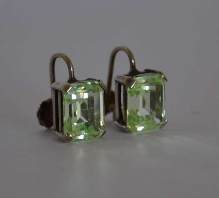 Vintage Emerald Cut Lemon Quartz Screw Back Sterling Silver Earrings