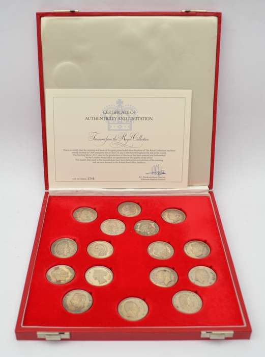 UK Royal Collection Set of 16 Sterling Silver Medallions as per photo