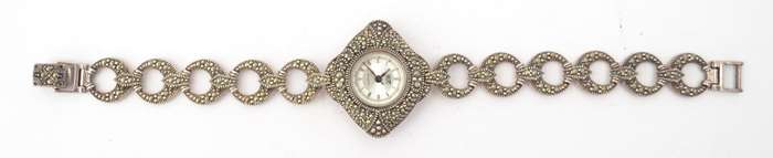 Sterling Silver Marcasite Wrist Watch by H.F. as per photo