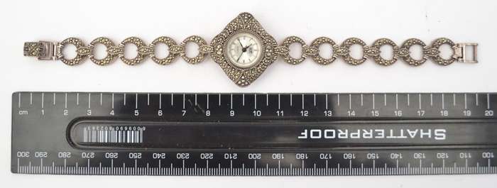 Sterling Silver Marcasite Wrist Watch by H.F. as per photo
