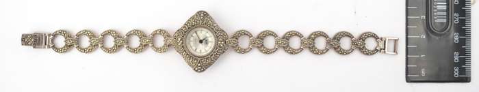 Sterling Silver Marcasite Wrist Watch by H.F. as per photo