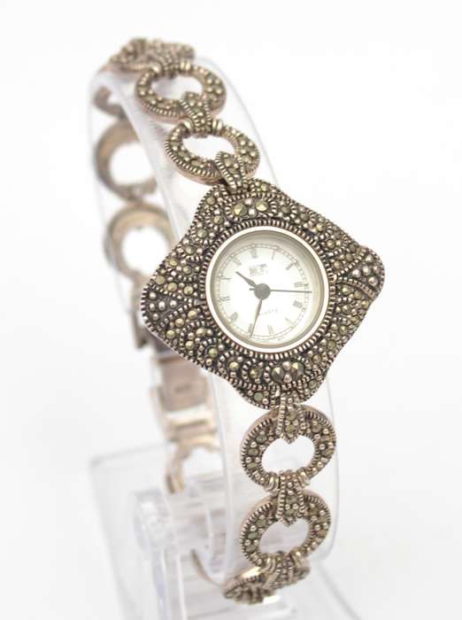 Sterling Silver Marcasite Wrist Watch by H.F. as per photo