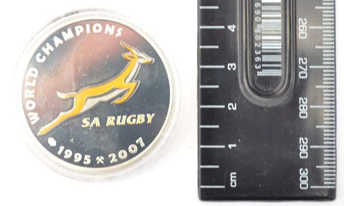 SA Rugby 1995-2007 Sterling Silver Springbok Medallion in Box incl certificate as per photo