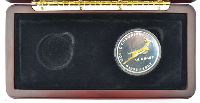 SA Rugby 1995-2007 Sterling Silver Springbok Medallion in Box incl certificate as per photo