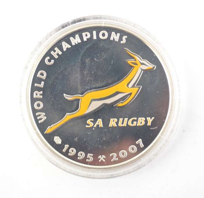 SA Rugby 1995-2007 Sterling Silver Springbok Medallion in Box incl certificate as per photo