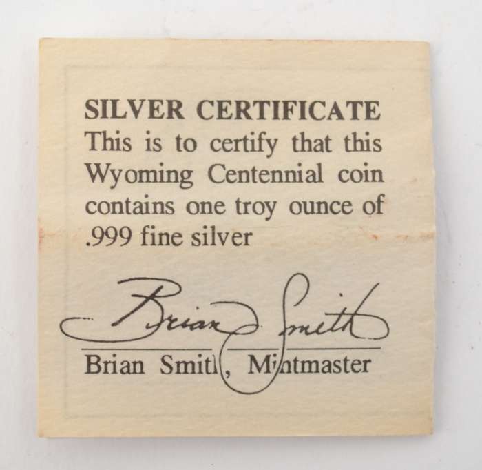 1990 Equality State of Wyoming 1 Ounce Silver Medallion as per photo