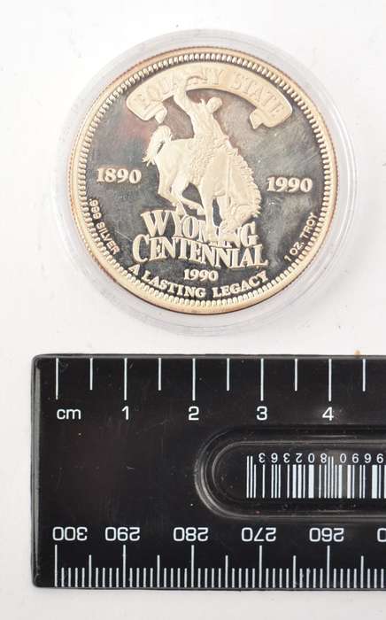 1990 Equality State of Wyoming 1 Ounce Silver Medallion as per photo
