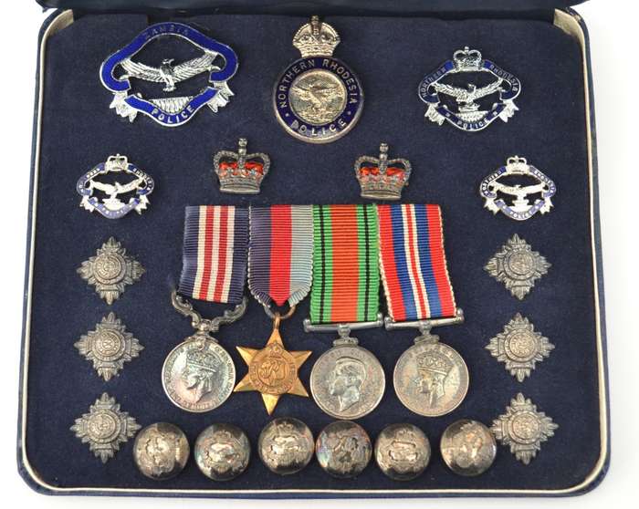 Northern Rhodesia Police & War Medals Miniature Set with Buttons as per photo
